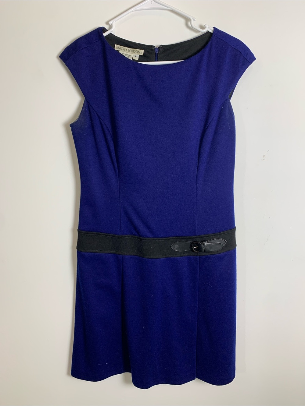 Maggy London Royal Blue Sheath Dress with Black Waist Detail